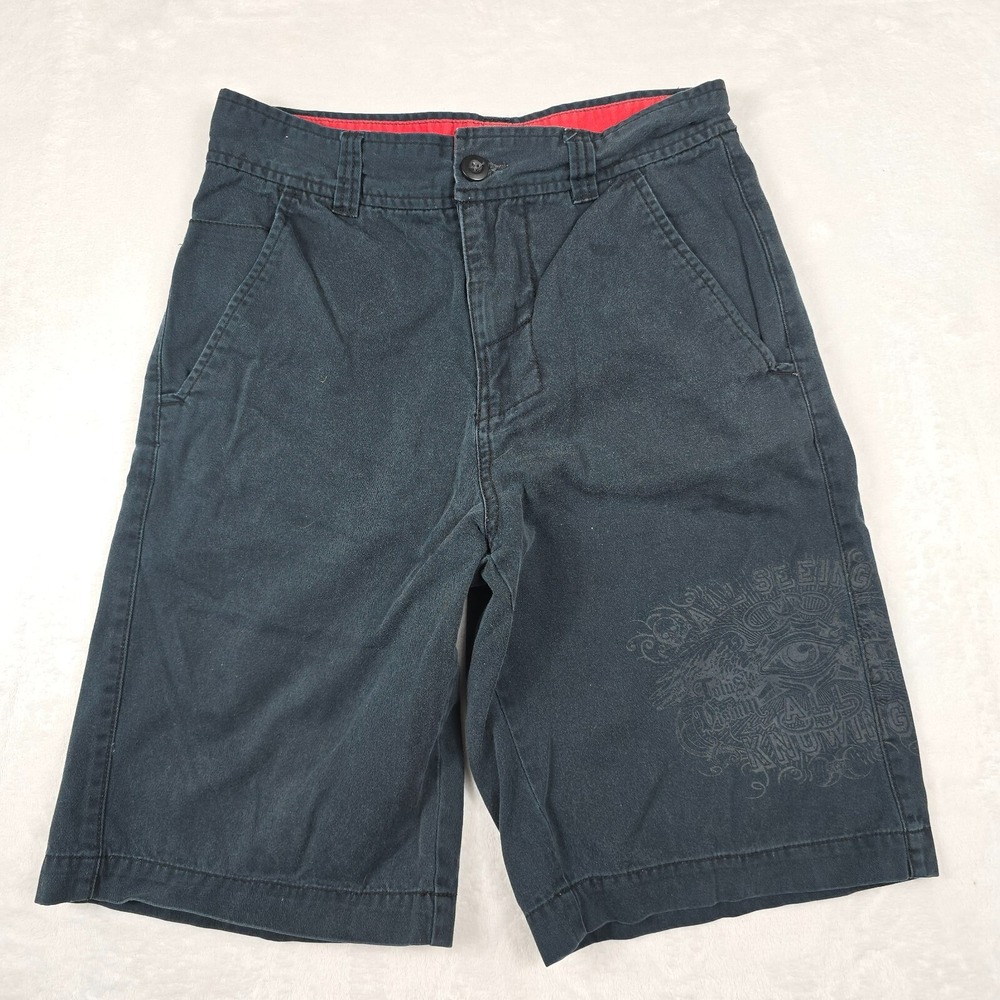 No Boundaries NoBo Mens Black Graphic Chino Shorts Size 28 All Seeing Eye
